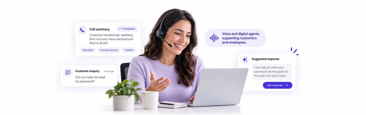 Voice and digital support agent workflow around a customer conversation