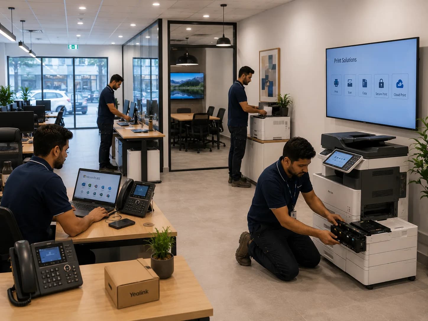 Managed print equipment for a new business site