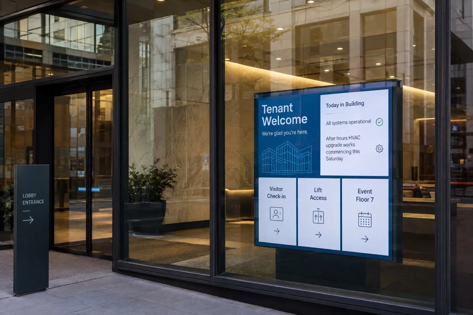 Reception and lobby commercial signage touchpoint