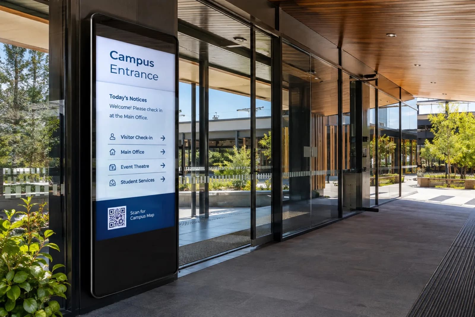 Campus entrance and window education signage touchpoint