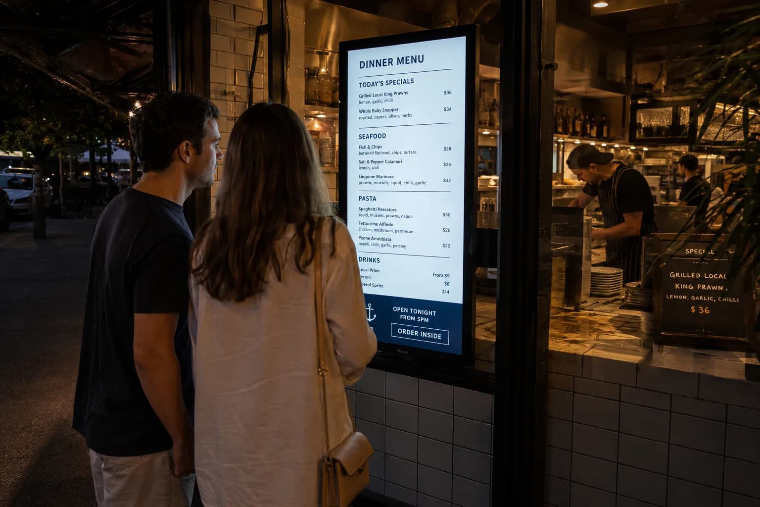 Street frontage and arrival intent hospitality signage touchpoint