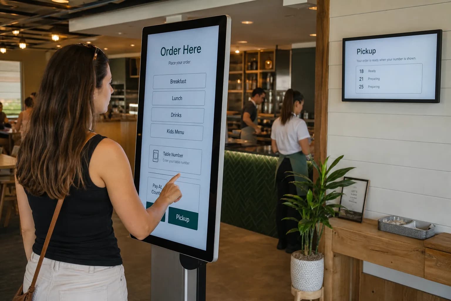 Guest using a slim interactive hospitality ordering display