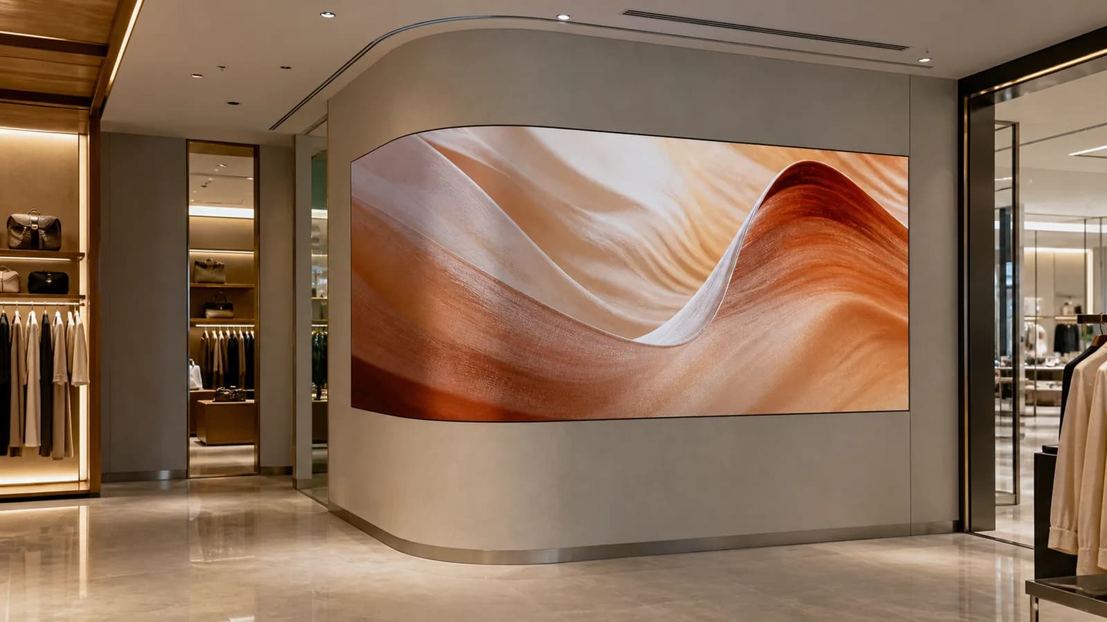 Curved LED display wrapping an inside retail corner