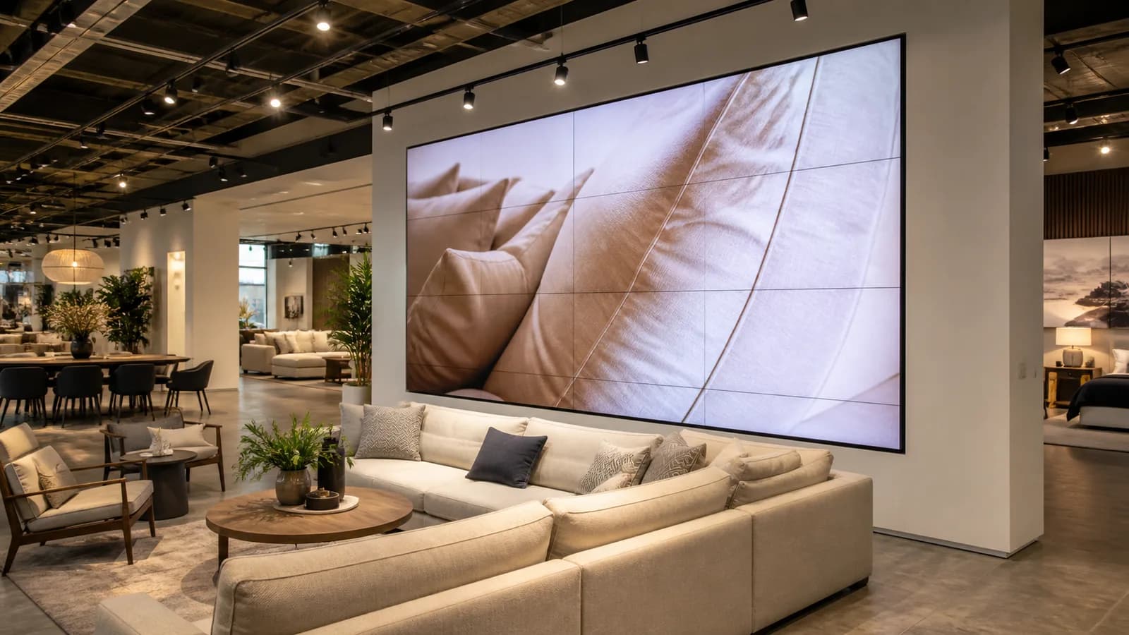 Flat LED wall in a premium showroom used as the simpler display alternative