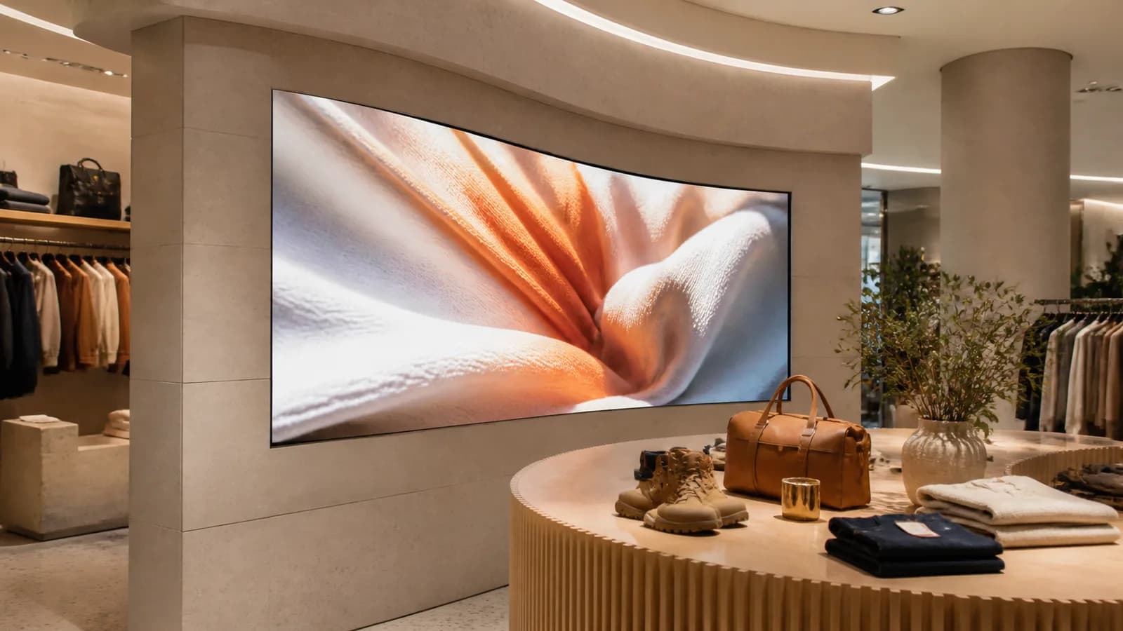 Curved LED feature wall installed in a retail flagship store