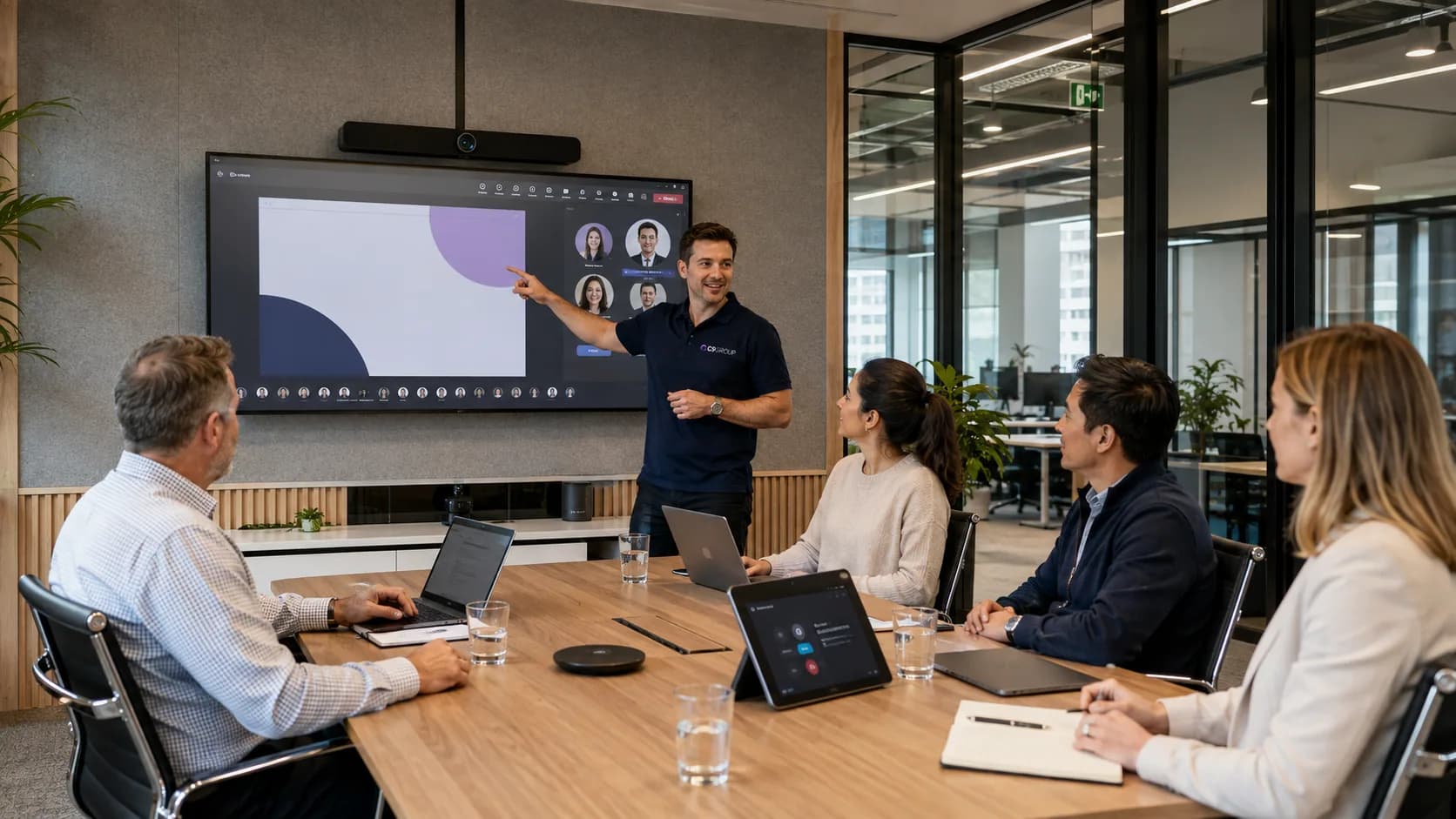 C9 GROUP staff member presenting Microsoft Modern Workplace in an active Australian boardroom meeting