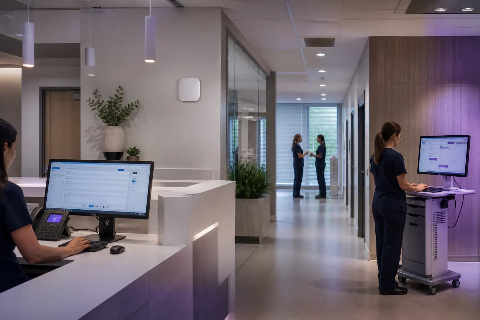 Healthcare reception using managed VoIP calling for appointments and patient enquiries