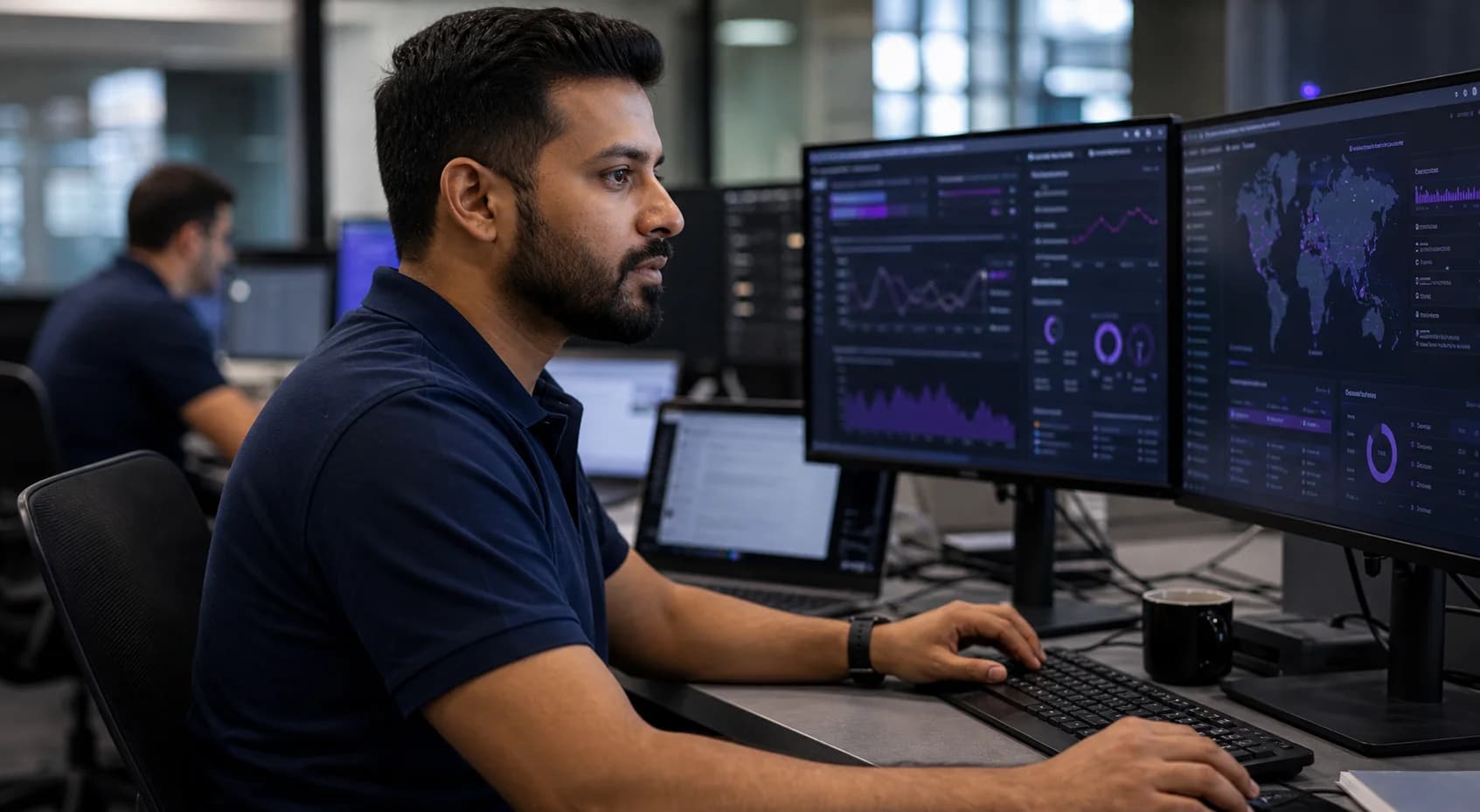 Security operations analysts monitoring dashboards