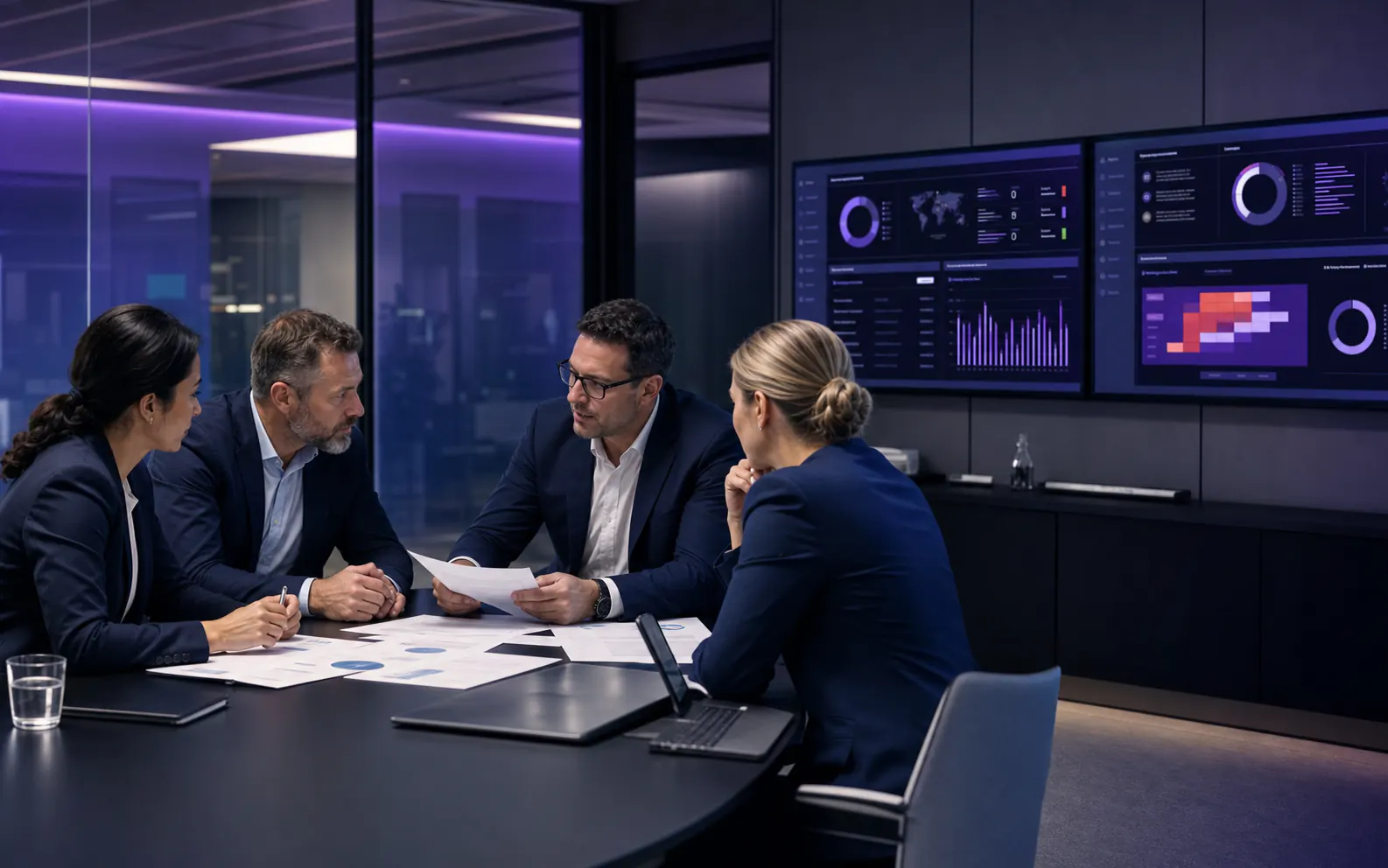 Australian business leaders reviewing cybersecurity compliance and risk documentation.
